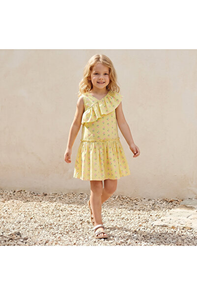 Juniors V-neck Sleeveless A-line Dress with Floral Print