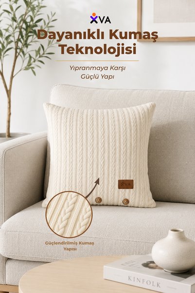 XVA 100% Cotton 2 Piece Knitted Throw Pillow Covers |   Decorative Buttoned |   Cushion Cover |   40X40 cm