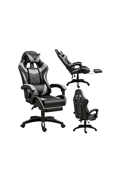 LEAN Scaun de gaming rotativ cu suport pentru picioare, negru/gri, 30556