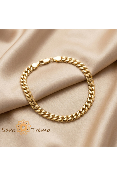 SaraTremo Brățară unisex Ares, placată triplu cu aur de 14K, 20 cm