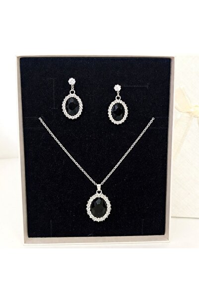 FashionForYou Γυναικείο σετ κοσμημάτων Feeling Oval Black από ανοξείδωτο ατσά...
