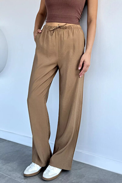 Aryena Camel Women's Elastic Waist Tencel Fabric Pants