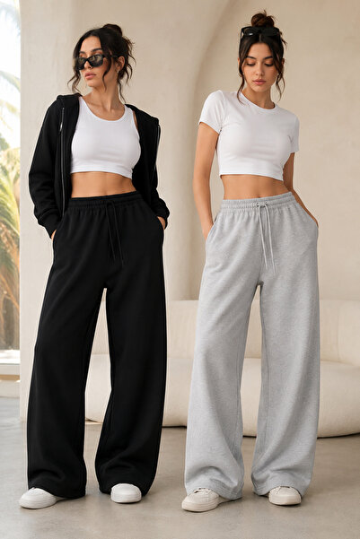 yx yustex sport Women's 2-Pack (Black&Gray) Oversize Baggy 2-Thread Loose-Leg...