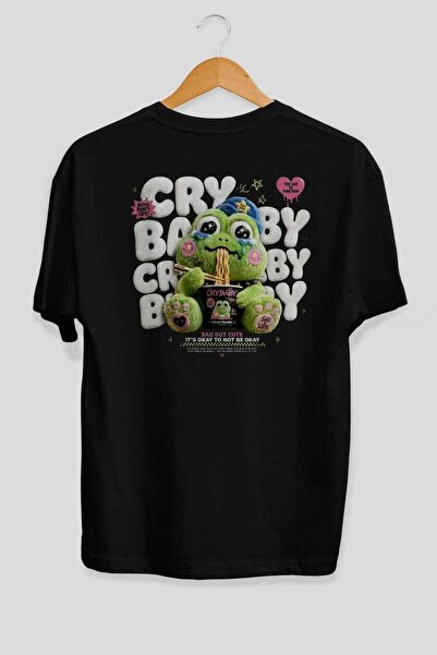Ankhises Cry Baby Oversize Μαύρο T-Shirt με στάμπα στην πλάτη, Unisex, 100% Β...