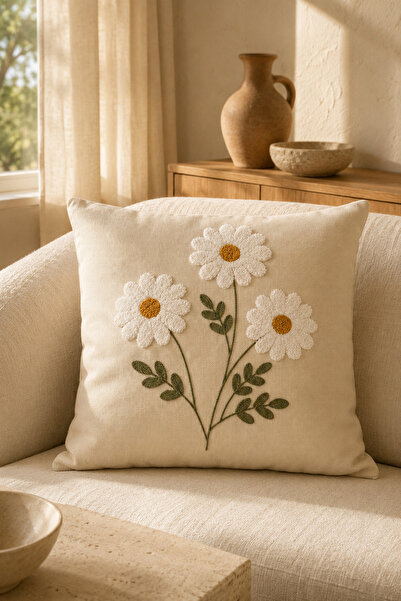 Modamina Punch Embroidered Cushion Cover with Zipper 42X42 Cm, Floral Pattern...