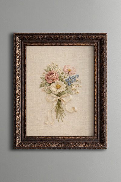 epiqart Pastel Flower Bouquet - Vintage Patterned Painting - Thick Model