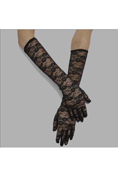 Corvus kolye&bileklik Black Color Lycra Lace Party Gloves