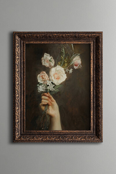 epiqart Elde Zarif Gül Buketi - Vintage Desenli Tablo - Kalın Model