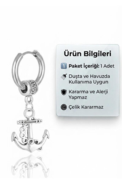 Blisse Piercing Gümüş Renk Çapa Figürlü Cerrahi Çelik Sallantılı Halka Küpe