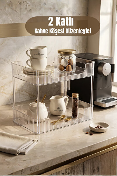 Metsar Home 2 Katlı Kahve Köşesi Düzenleyici Raf, Çok Amaçlı Organizer, Kahve...