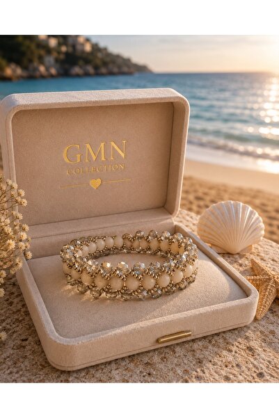 GMN COLLECTION YENİ SEZON EL YAPIMI SUMMER FASHİON GOLD DETAYLI MİNELİ CAM BO...