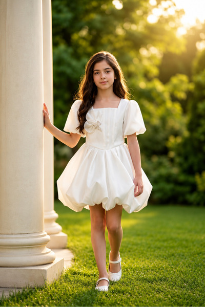 Minik mooda Girl's Balloon Skirt Evening Dress Short Sleeve Stylish Special O...
