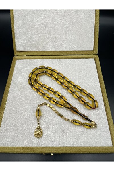 Onurlu Tesbihane Rodajlı Gold Gümüş İp Yolları Eskitme Ateş Kehribar Tespih – 11x8 mm | 32 gr