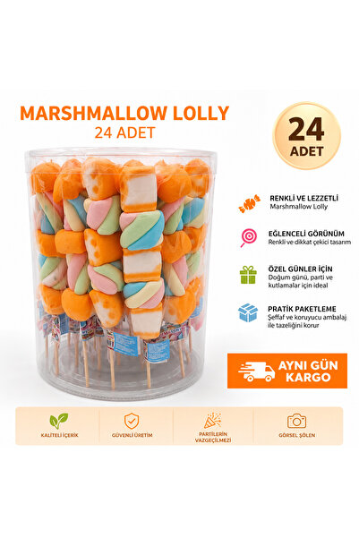 mert kerem gıda 24 Adet Marshmallow Renkli Parti Şekeri Hediyelik Marshmellow...