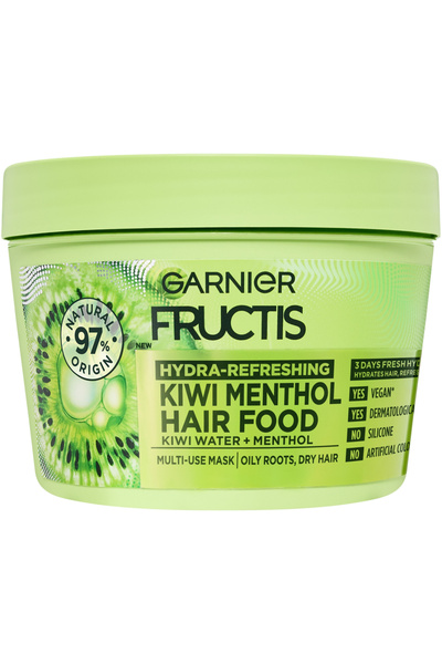 Garnier Fructis Hair Food Mască cu Kiwi, pentru rădăcini grase și vârfuri usc...