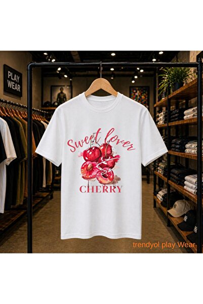 playwear Тениска Sweet Loves с щампа на череши, 100% памук, овърсайз, свободн...