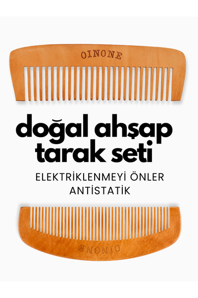 Oinone Doğal Kiraz Ağacı Ahşap Tarak Seti - Anti-Statik Elektriklenme Karşıtı...