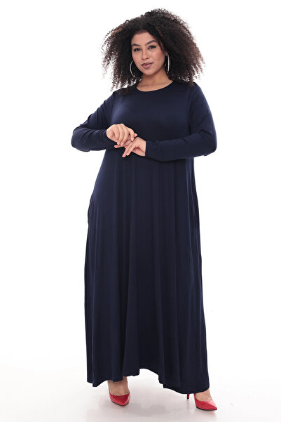 BİSİKLET YAKA A KESİM UZUN ELBİSE