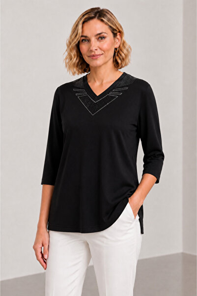 bihan store Women's V-Neck Front Geometric Stone Printed Ges Sleeve Blouse Y2...