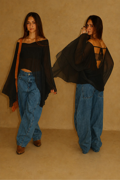 World Fashion Trends SIRTI BAĞCIKLI SALAŞ KALIP TRANSPARAN ŞİFON BLUZ