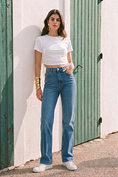 BARRELS AND OIL Women's J92 High Waist Straight Jean Pants - Light Blue