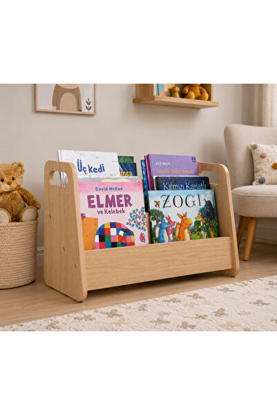 HEPSİMONTE Montessori Çocuk Kitaplığı Ahşap Kitap Düzenleyici 60x50x29 cm