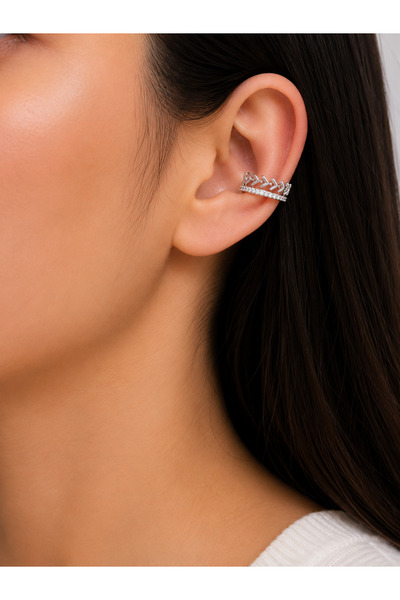 Bymiel Women's Silver Color Arrow Patterned Zircon Stone Ear Cuff Cartilage E...