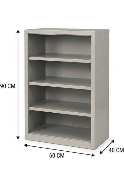 AL SAHIR GARMENT INDUSTRY L.L.C Heavy-Duty 4-Shelf Metal Storage Cabinet – 90cm Steel Bookcase for Home & Office, Adjustable Shelving Unit, Industrial Grey Open Shelf Organizer (60 x 40 x 90 cm)
