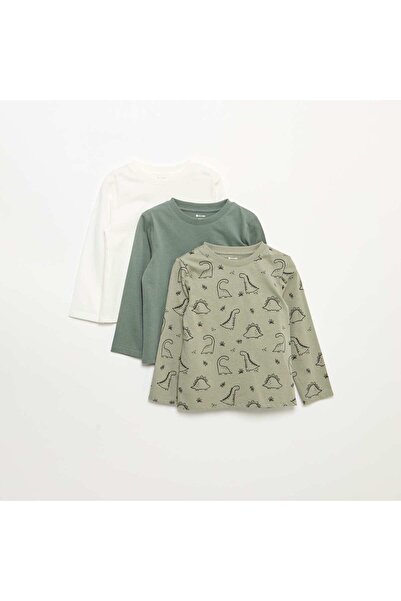 KIABI Pack of 3 long-sleeved t-shirts KHAKI