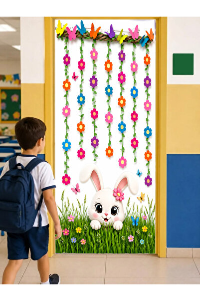 PROMISEBACKDROP2 زينة باب مرنة مقاس 190x75 سم، زينة باب من القماش، أرنب لطيف،...