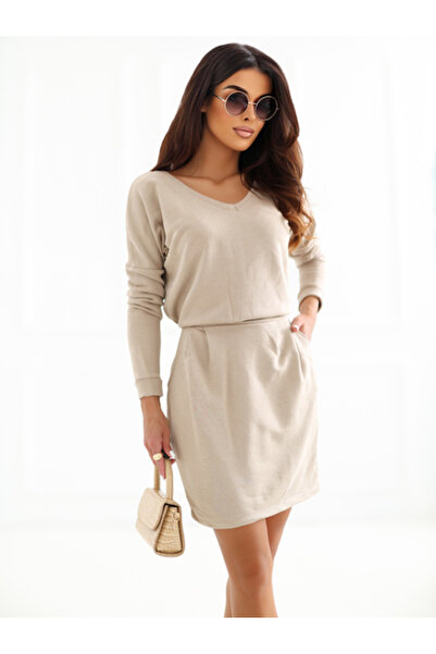 rue parıs Rochie Dama Maxi, Rochie dreapta, RUE PARIS, Bej Eleganta Office Mo...