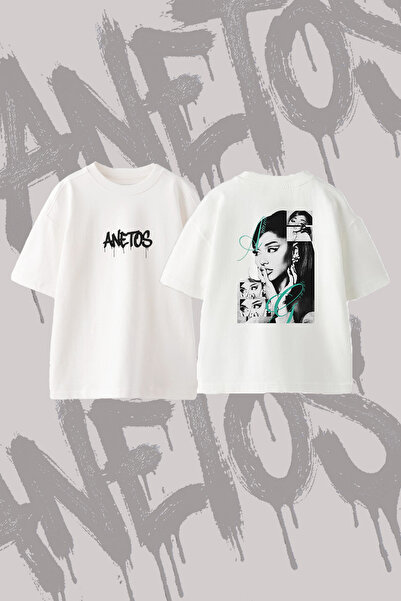 Anetos Ariana Grande_80 Design Back Printed Cotton White Oversize T-Shirt