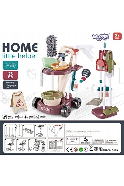 woopie Set de curățenie cu cărucior pe roți XXL pentru copii 3 în 1 Mop Perie...