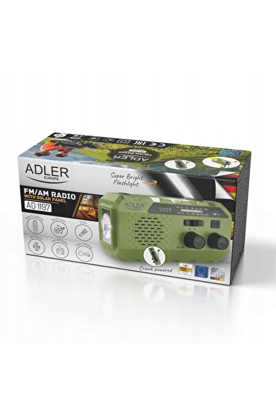 adler Radio portabil, solar, cu manivelă, de urgență, power bank, lanternă, p...
