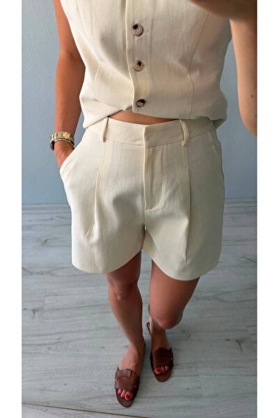 Niceboutique High Waist Mid-Length Linen Shorts