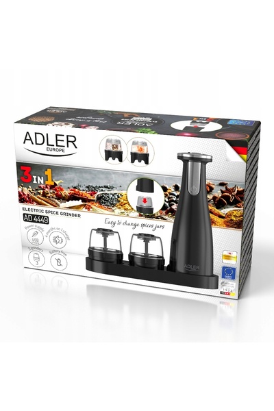 adler Râșniță electrică cu USB, set 3 în 1 pentru sare, piper și condimente