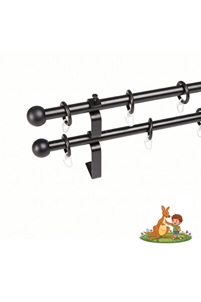 KLEIDECO Galerie dubla perdea EXTENSIBILA, Metal, Diametru 25/19 mm, Capete V...