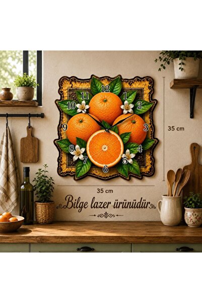 Bilge Lazer Ahşap özel kesimli dekoratif portakal temalı meyveli MUTFAK kitch...