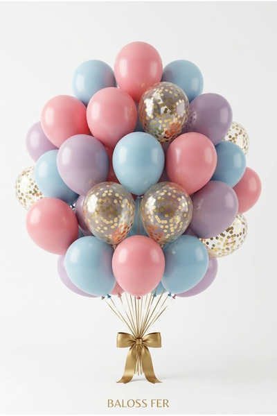 baloss fer Unicorn Prenses Temalı Makaron Pembe Mavi Lila Gold Konfetili 20'l...
