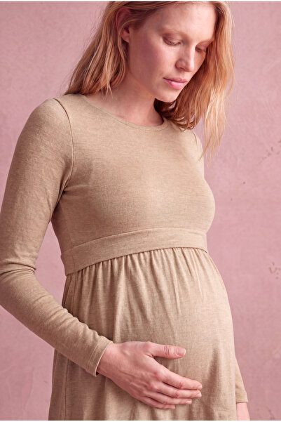 WESTMARK LONDON Maternity Beige Viscose Crew Neck Long Sleeve Double Layer Bl...