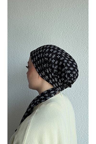 Anatolye Black and White Patterned Cheesecloth Scarf Bonnet - Non-Slip, Anti-Sweat (Non-Slip)