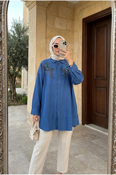 Kirazca Butik Women's Special Design Embroidered Oversize Shirt Tunic