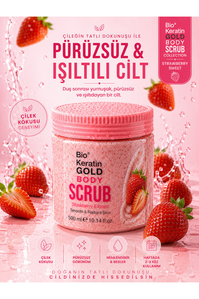 Bio Keratin Gold Strawberry Extract Body Peeling 500 ml Smooth and Radiant Sk...