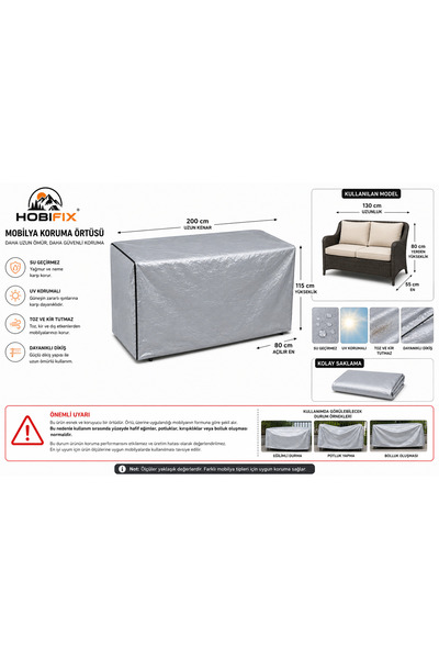 Hobifix Balkon Mobilya Koruma Örtüsü 200x80x115 cm - Su Geçirmez, UV Korumalı...