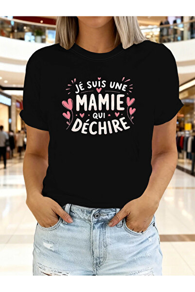En22 تي شيرت نسائي بتصميم "J' SUIS UNE MAMIE QUI DÉCHIRE" - قميص صيفي مرح بتص...