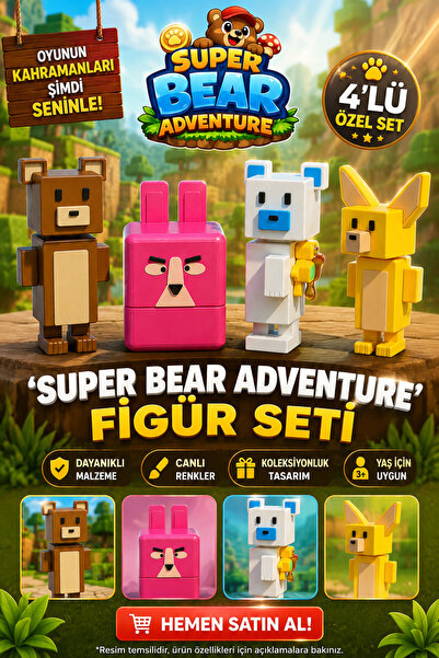 nevoPrint Super Bear Adventure 4'lü Set Süper Ayı, Kar Vadisi Ayı, Tilki ve T...