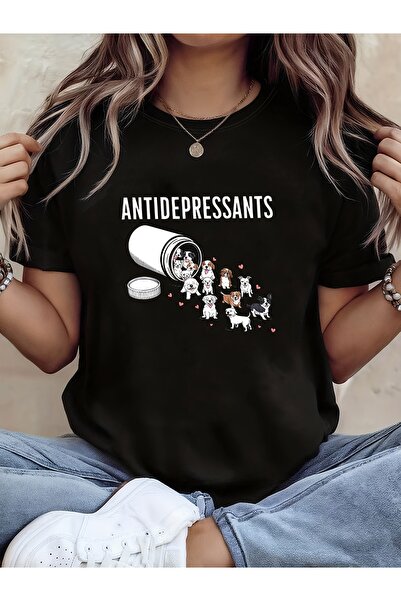 KYMC07 Cute Puppy Graphic Print Women'S T-Shirt Featuring Humor about Antidep...