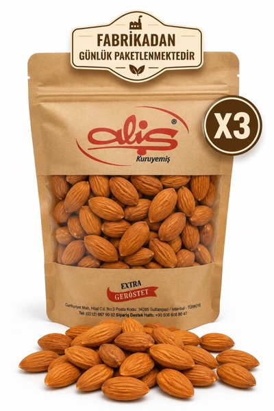 ALİŞ KURUYEMİŞ ÇİĞ BADEM PREMİUM 100 gr X3 ADET