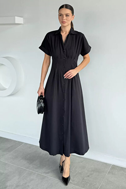 Aryena Black Women's Buttoned Pencil Dress
