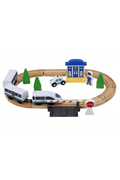 LeanToys Cale ferată din lemn Tren Cale ferată Cale ferate Accesorii Pod Poli...
